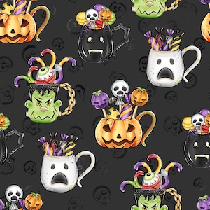 Halloween fabrics, Halloween cup fabric, knit fabric, cotton fabric, candy fabric, Halloween colors, Halloween fleece, Halloween prints