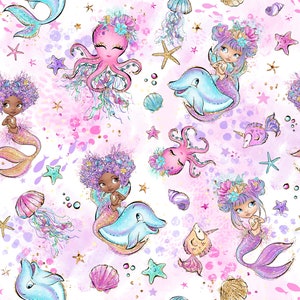 Mermaid, octopus fabric, jellyfish fabric, knit fabric, cotton fabric, starfish fabric, under the sea nursery, dolphin fabric, unicorn fish