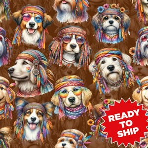 Hippie Dogs Fabric, hippie fabric, cool dog fabric, cool dog prints, fabric by the yard, dog fabric,