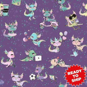 dragon fabric, cotton fabric, knit fabric, knit by the yard, girl fabric, summer fabric, dragon prints, balloon fabric, baby dragon fabric,
