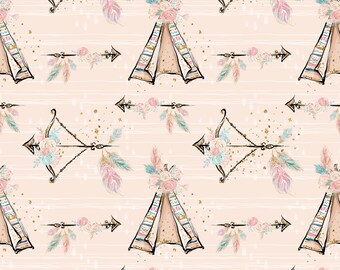 floral arrows and teepee boho fabric feather fabric Knit fabric floral fabric boho arrows cotton by the yard aztec floral fabric floral