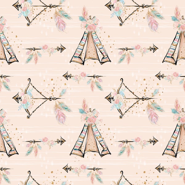 floral arrows and teepee boho fabric feather fabric Knit fabric floral fabric boho arrows cotton by the yard aztec floral fabric floral