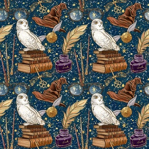 Wizard fabric, Wizard prints, owl fabric, magic fabric, wizards fabric, knit by the yard, cotton fabric, fleece fabric, wizard knit fabric
