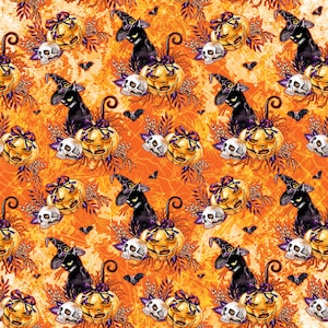 Halloween fabric, pumpkin fabric, knit fabric, cotton fabric, jack o lantern fabric, witch fabric, skull fabric, halloween spider, Halloween