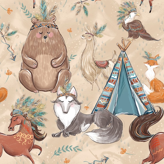 Poplin Fabric Woodland Fabric 100/% Cotton Llama Cotton Fabric