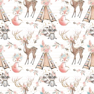 Teepee fabric woodland fabric deer fabric cotton fabric floral fabric boho fabric boho print Knit by the yard aztec fabric woodland animal