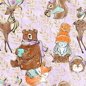 Woodland fabric- deer fabric- bear fabric- fall fabric- knit fabric- crib sheet- cotton fabric- woodland animal  floral fabric woodland