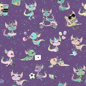 dragon fabric, cotton fabric, knit fabric, knit by the yard, girl fabric, summer fabric, dragon prints, balloon fabric, baby dragon fabric,