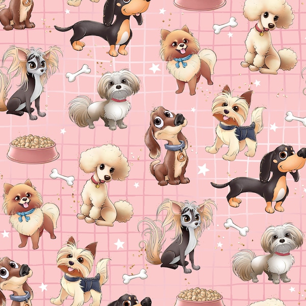 Puppy fabric, dog fabric, knit fabric, cotton, pets fabric, cute dogs, Dachshund fabric, Pomeranian fabric, woof fabric, dog strips