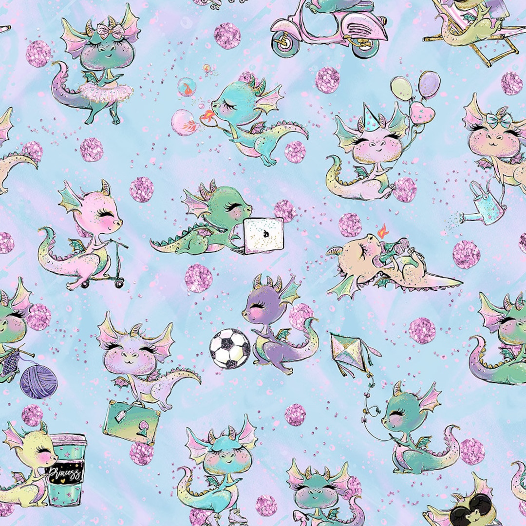 Dragon Fabric, Cotton Fabric, Knit Fabric, Knit by the Yard, Girl