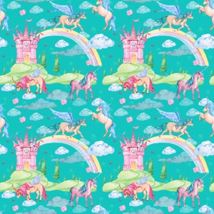unicorn fabric magical unicorn fabric knit by the yard unicorn rainbow fabric cotton fabric mystical fabric unicorn print unicorn and baby
