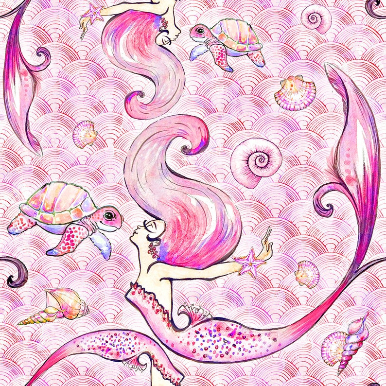 S18 Mermaid Fabric Mermaid Prints Knit Fabric Cotton Etsy