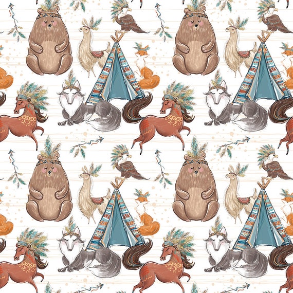 Poplin Fabric Woodland Fabric 100/% Cotton Llama Cotton Fabric