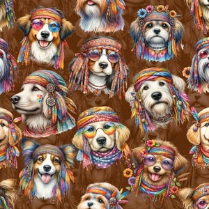 Hippie Dogs Fabric, hippie fabric, cool dog fabric, cool dog prints, fabric by the yard, dog fabric,