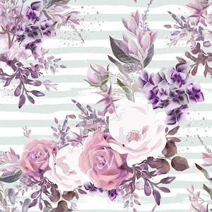 s266 Purple floral, pink floral, cotton by the yard, fleece fabric, knit fabric, floral knit, modern jersey, floral fleece, floral knit,