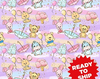 Bear and friends fabric, bear fabric, piglet fabric, animal fabric, cotton fabric,fabric by the yard
