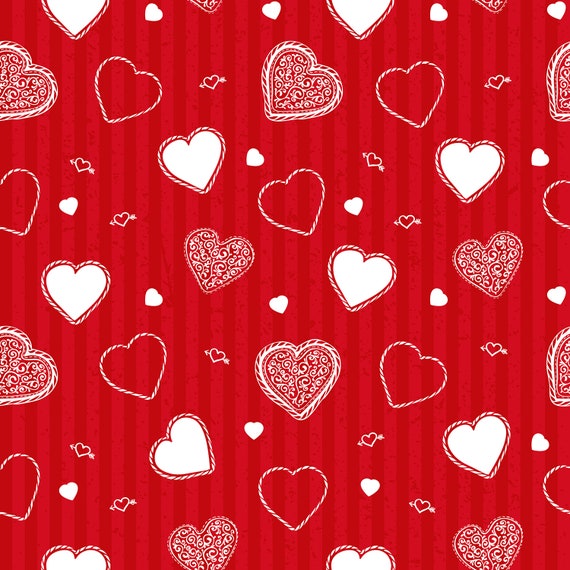 Heart Fabric, Valentine Fabric, Tossed Hearts, Cotton or Fleece, 3527 -  Beautiful Quilt