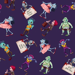 Zombie fabric, Zombies, knit fabric, cotton fabric, zombies response, walking dead, movie fabric, zombie apocalypse, cotton by the yard,