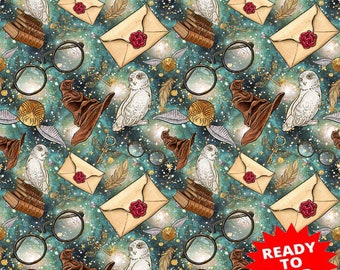 Wizard fabric, Wizard prints, owl fabric, magic fabric, wizards fabric, cotton by the yard, cotton fabric, wizard cotton fabric