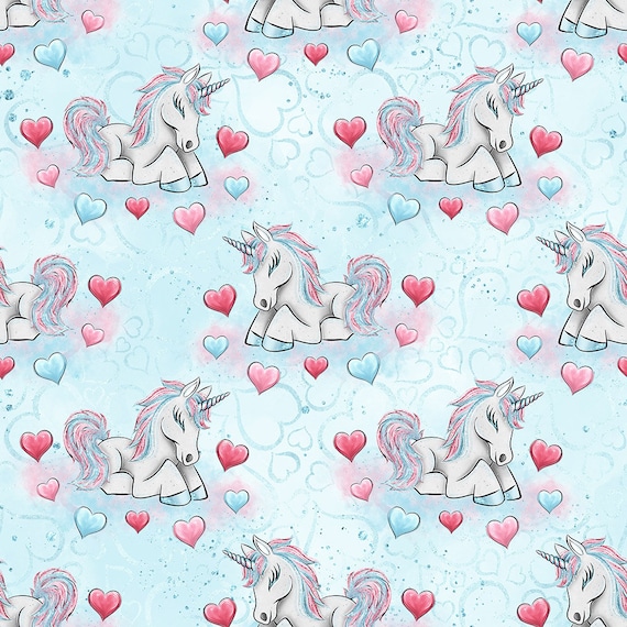 Download S45 Unicorn Fabric Unicorn Hearts Fabric Fabric By The Yard Etsy