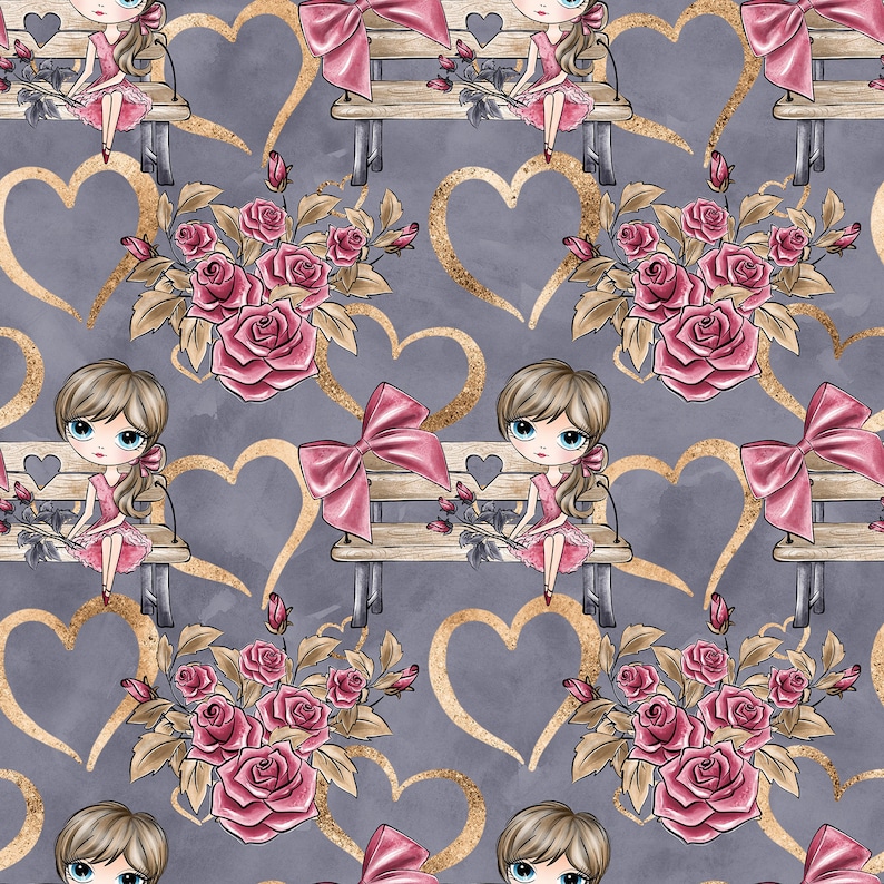 Hearts Fabric Valentine Fabric Knit Fabric Rose Prints Etsy