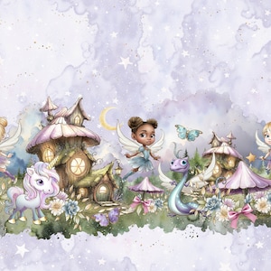 Fairies-Unicorn fabric, butterfly fabric, floral fabric, baby dragons, fairy prints, cotton fabric, knit, fairies, magical fabric, Unicorns