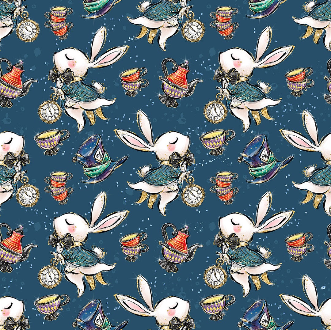 Alice Fabric Rabbit Fabric, Mad Hatter, White Rabbit, Alice Cat Fabric ...