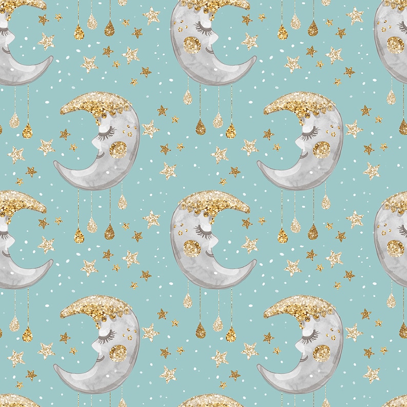 rain fabric-watercolor fabric cloud fabric jersey fabric-rabbit fabric cotton fabric knit fabric Moon fabric star fabric moon fabric
