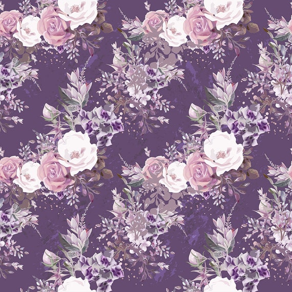 Purple Floral Pink Floral Cotton by the Yard Fleece Fabric | Etsy