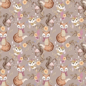 woodland fabric,fox fabric, squirrel fabric, cotton fabric, knit fabric, quilting fabric, fall fabric, floral fabric,leaves fabric, woodland