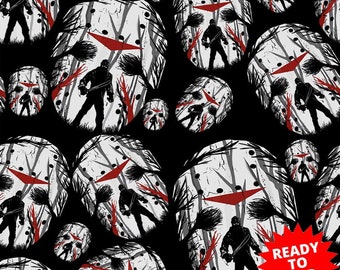 Halloween fabric, horror mask, cotton fabric, scary fabric, witch fabric, horror movie