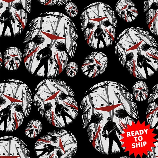 Halloween fabric, horror mask, cotton fabric, scary fabric, witch fabric, Jason fabric, penny w, freddy fabric, movie fabric, horror movie