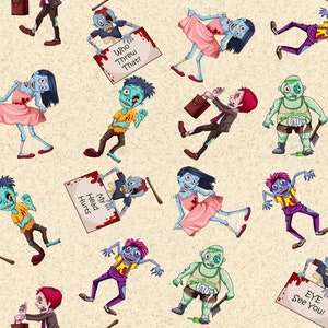 Zombie fabric, Zombies, knit fabric, cotton fabric, zombies response, walking dead, movie fabric, zombie apocalypse, cotton by the yard,