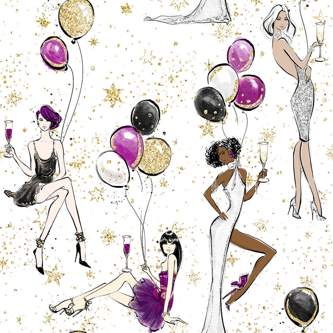 New Years Fabric Celebration fabric New Year Party fabric Etsy