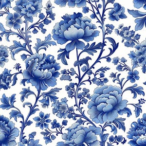 Chinoiserie Floral 1, blue floral, Chinese floral, fabric by the yard, cotton fabric, Chinese patterns, blue floral pattern, Chinoiserie art