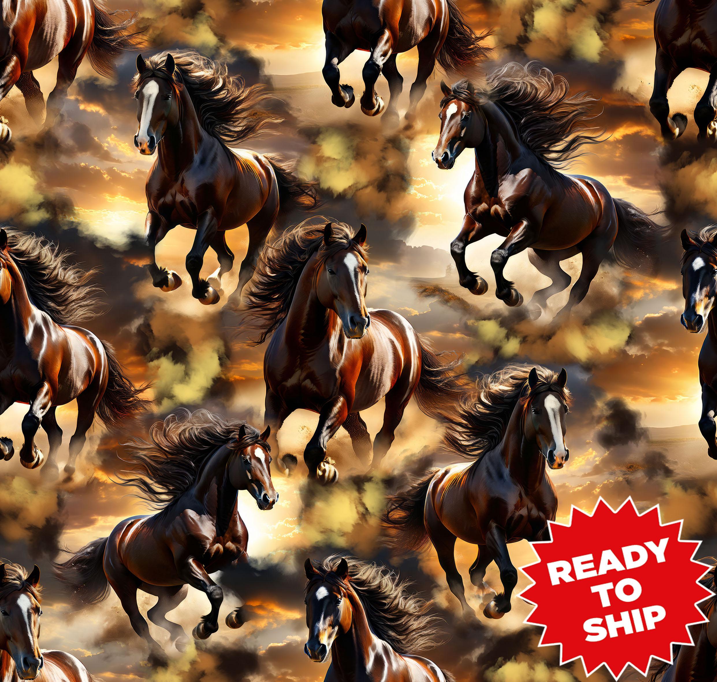 Horse Fabric, cowboy fabric, amimal  fabric, horses running, fabric by the yard, horse fabric,