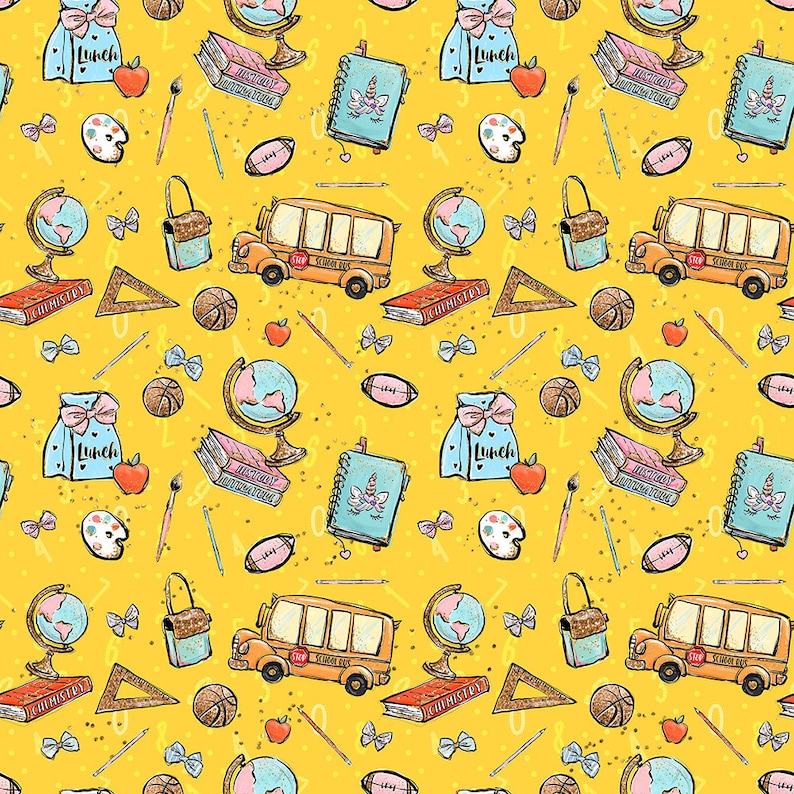 School Fabric School Bus Fabric School Supplies Fabric Etsy