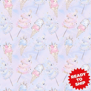 Unicorn fabric, fabric by the yard, ice cream fabric, cotton fabric, kids fabric, quilting fabric, dessert fabric, food fabric, cotton candy
