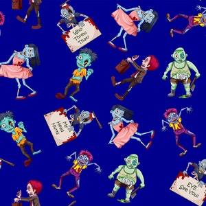 Zombie fabric, Zombies, knit fabric, cotton fabric, zombies response, walking dead, movie fabric, zombie apocalypse, cotton by the yard,