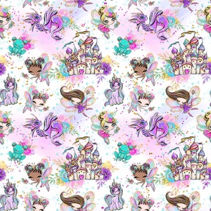 fairy fabric, unicorn fabric, dragon fabric, castle fabric, fairy prints, cotton fabric, knit fabric, fabric by the yard, fairies, magical