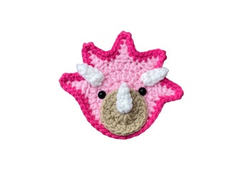 Triceratop Mini Head, Crochet Applique Heads, Pre-made Animal Applique, Crochet Applique, Embellishments, Applique, Ready to use Applique