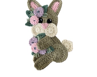 Jumbo Boho Bunny Rabbit Crochet Applique, Pre-made Animal Applique, Crochet Applique, Crochet Embellishment, Applique, Ready to use Applique