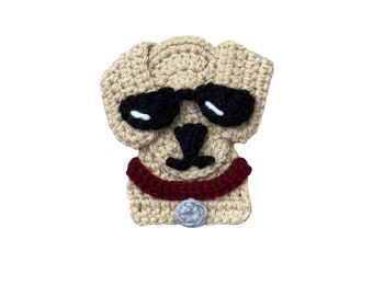 Cool Pup Mini Head, Crochet Applique Heads, Pre-made Animal Applique, Crochet Applique, Embellishments, Applique, Ready to use Applique