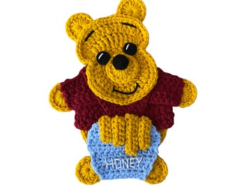 Jumbo Honey Bear Crochet Applique, Pre-made Animal Applique, Crochet Applique, Crochet Embellishment, Applique, Ready to use Applique
