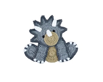 Triceratop Crochet Applique, Pre-made Animal Applique, Crochet Applique, Crochet Embellishments, Baby Applique, Ready to use Applique