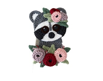 Jumbo Boho Raccoon Crochet Applique, Pre-made Animal Applique, Crochet Applique, Crochet Embellishments, Applique, Ready to use Applique
