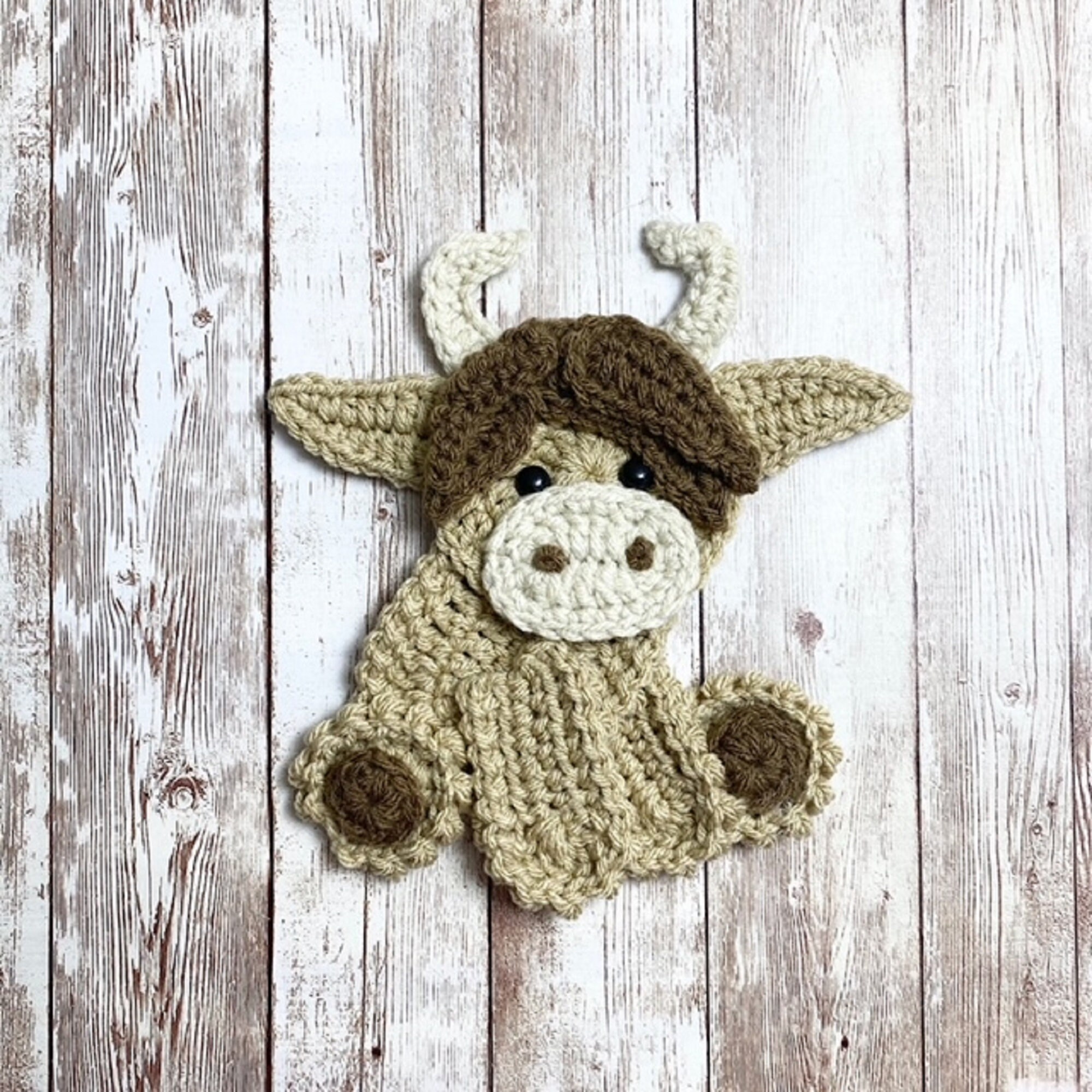 Highland Cow Crochet Applique, Premade Animal Applique, Crochet