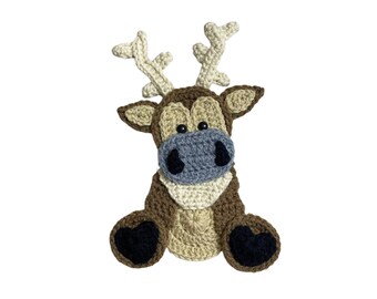 Reindeer Crochet Applique, Pre-made Animal Applique, Crochet Applique, Crochet Embellishments, Baby Applique, Ready to use Applique