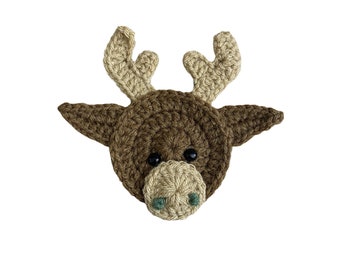 Moose Mini Head, Crochet Applique Heads, Pre-made Animal Applique, Crochet Applique, Embellishments, Applique, Ready to use Applique