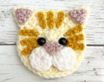 Yellow Tabby Mini Head, Crochet Applique, Pre-made Animal Applique, Crochet Applique, Embellishments, Baby Applique, Ready to use Applique